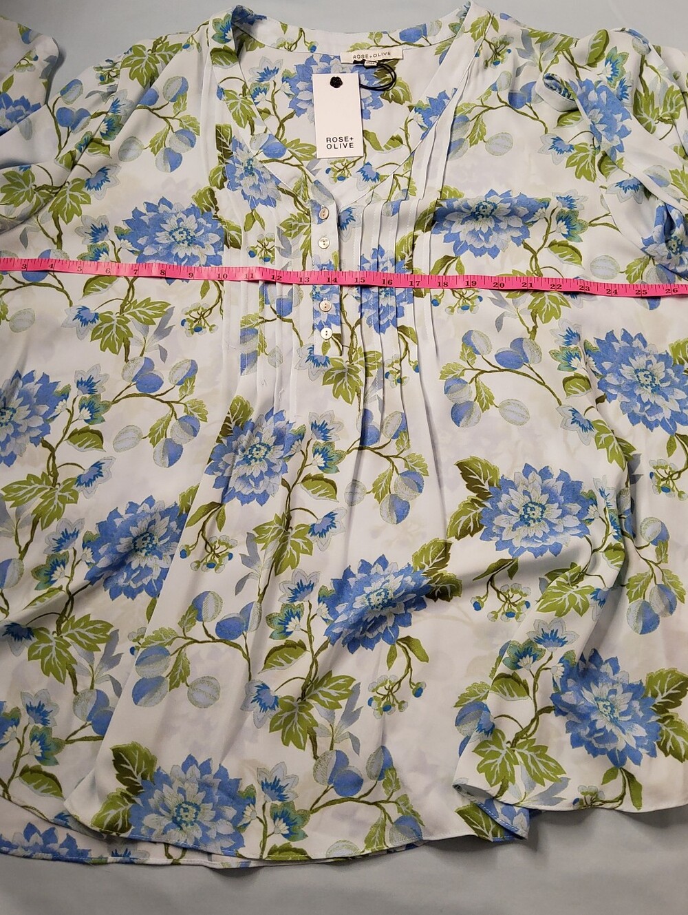 Rose & Olive Blue and Green Floral V Neck Tunic Blouse. NWT - Picture 5 of 8